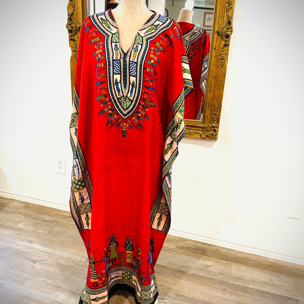 Egyptian print Kaftan with maxi dress one size fits most